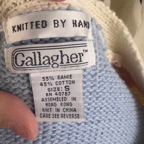 Gallagher hand knitted women's sz small pastel sweater, deep v retro vibe #3047 - Picture 3 of 7